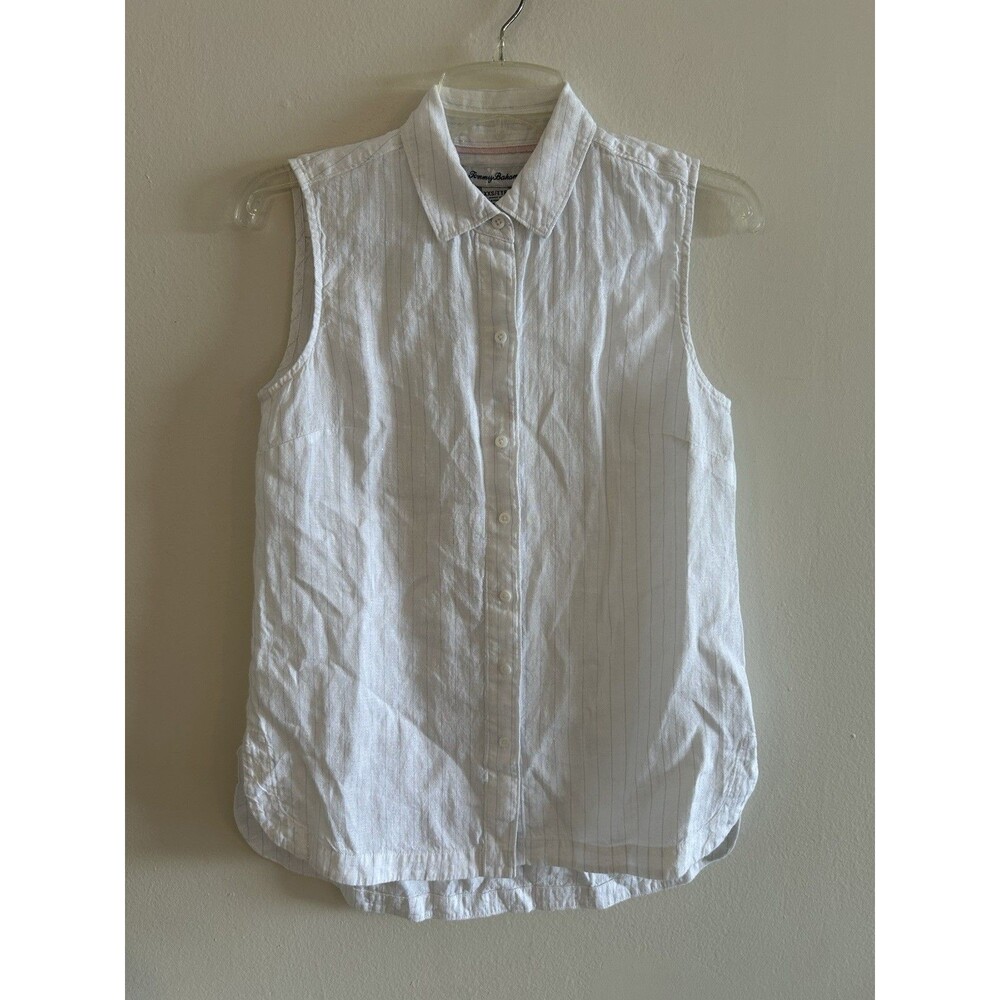Tommy Bahama Womens Linen White Sleeveless Button Up Top Size XXS